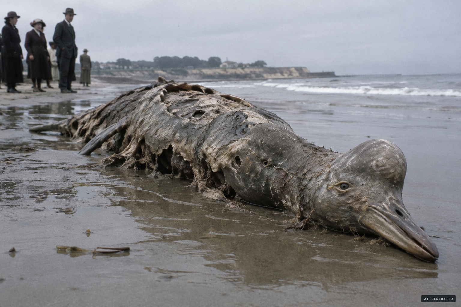 The decomposed carcass on Moore's Beach, its beaked head mostly intact