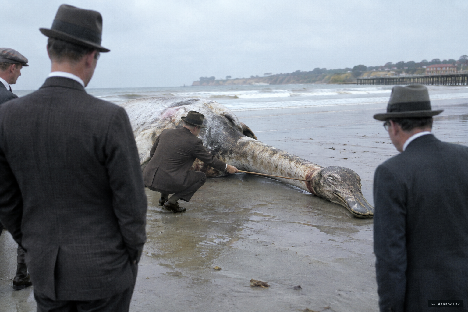 Visitors examine the 'duck-like head' and 'twenty foot long neck' and call it a plesiosaur