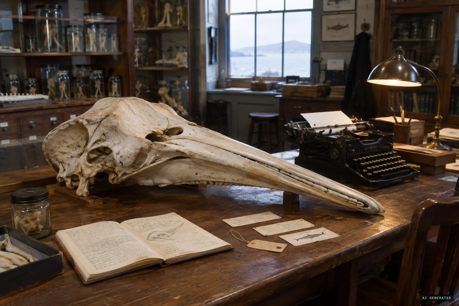 The skull at the museum, identified as a rare Baird's beaked whale