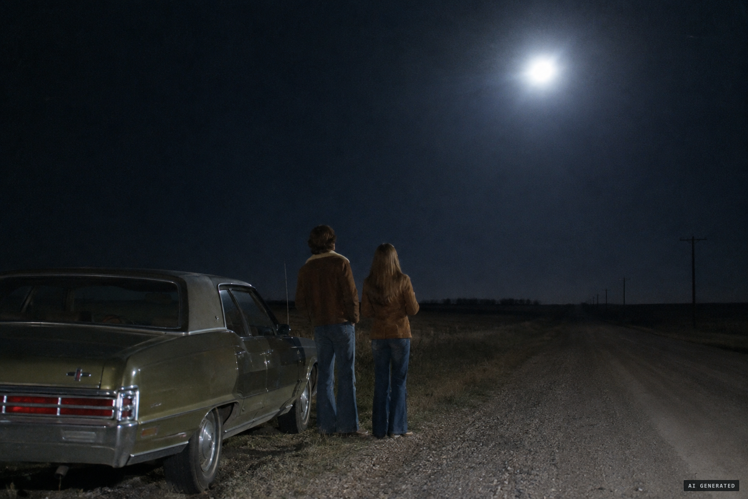 They stop the car and watch the light for three-quarters of an hour