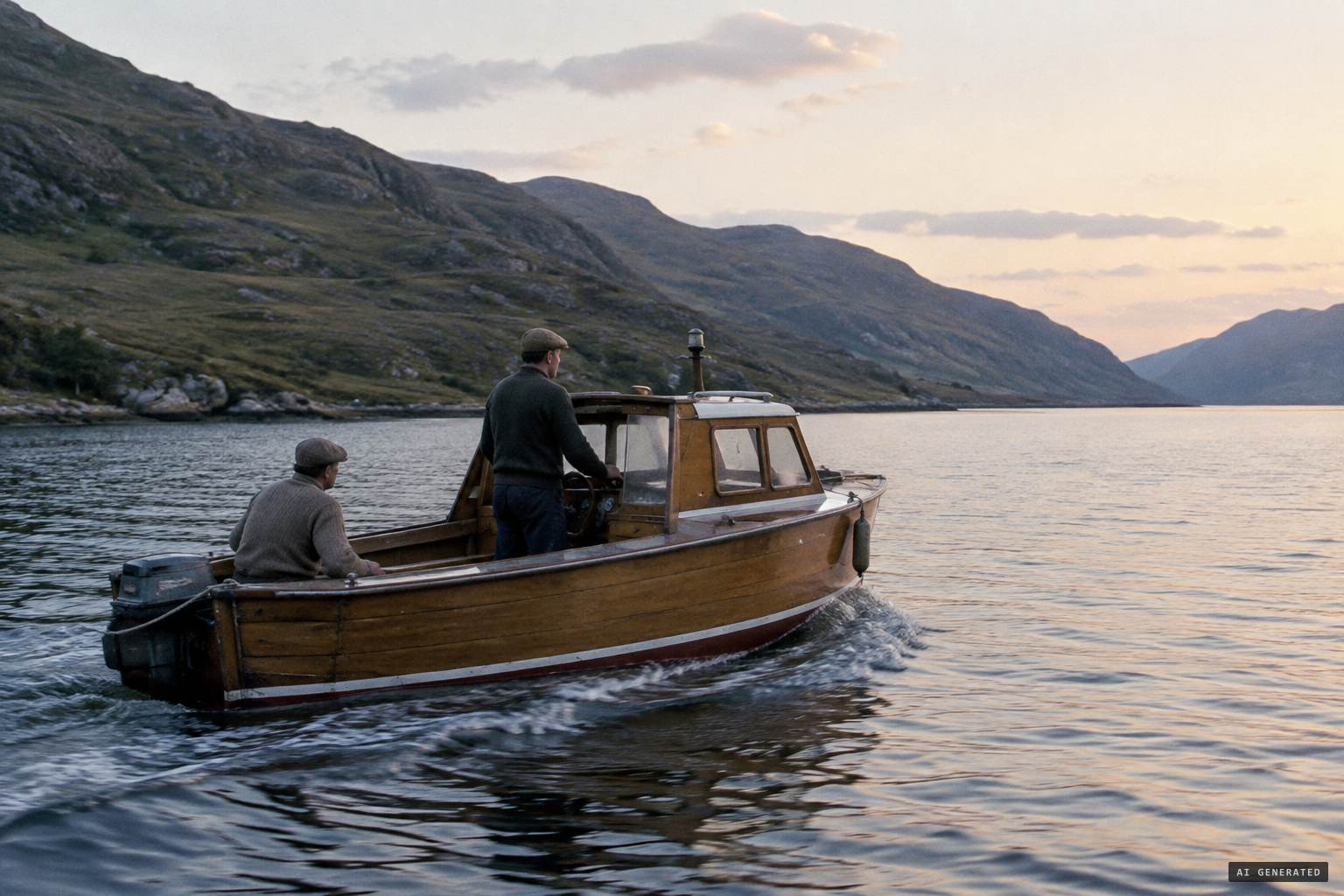 August 1969: Duncan McDonell at the wheel, with William Simpson aboard, heading along the loch
