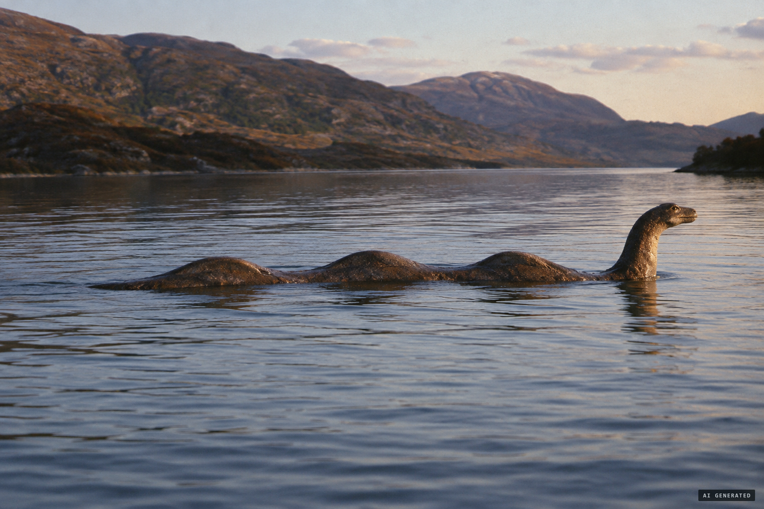 Brown and rough-skinned, 25 to 30 feet long, with three humps and a snake-like head