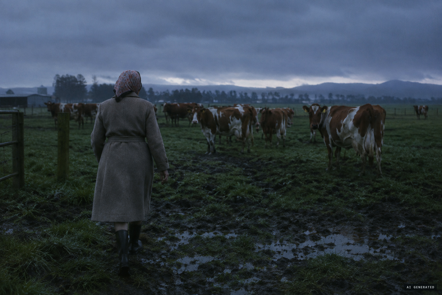 5:30 a.m., 13 July 1959: Eileen Moreland heads out to bring in the cows