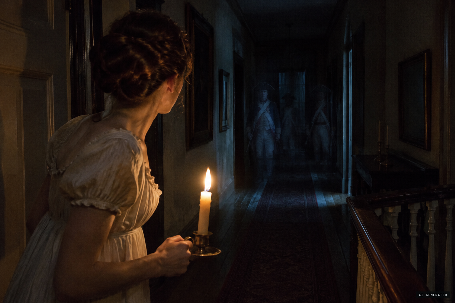Mary Bowen, unwilling to stay alone, fears the soldiers' ghosts