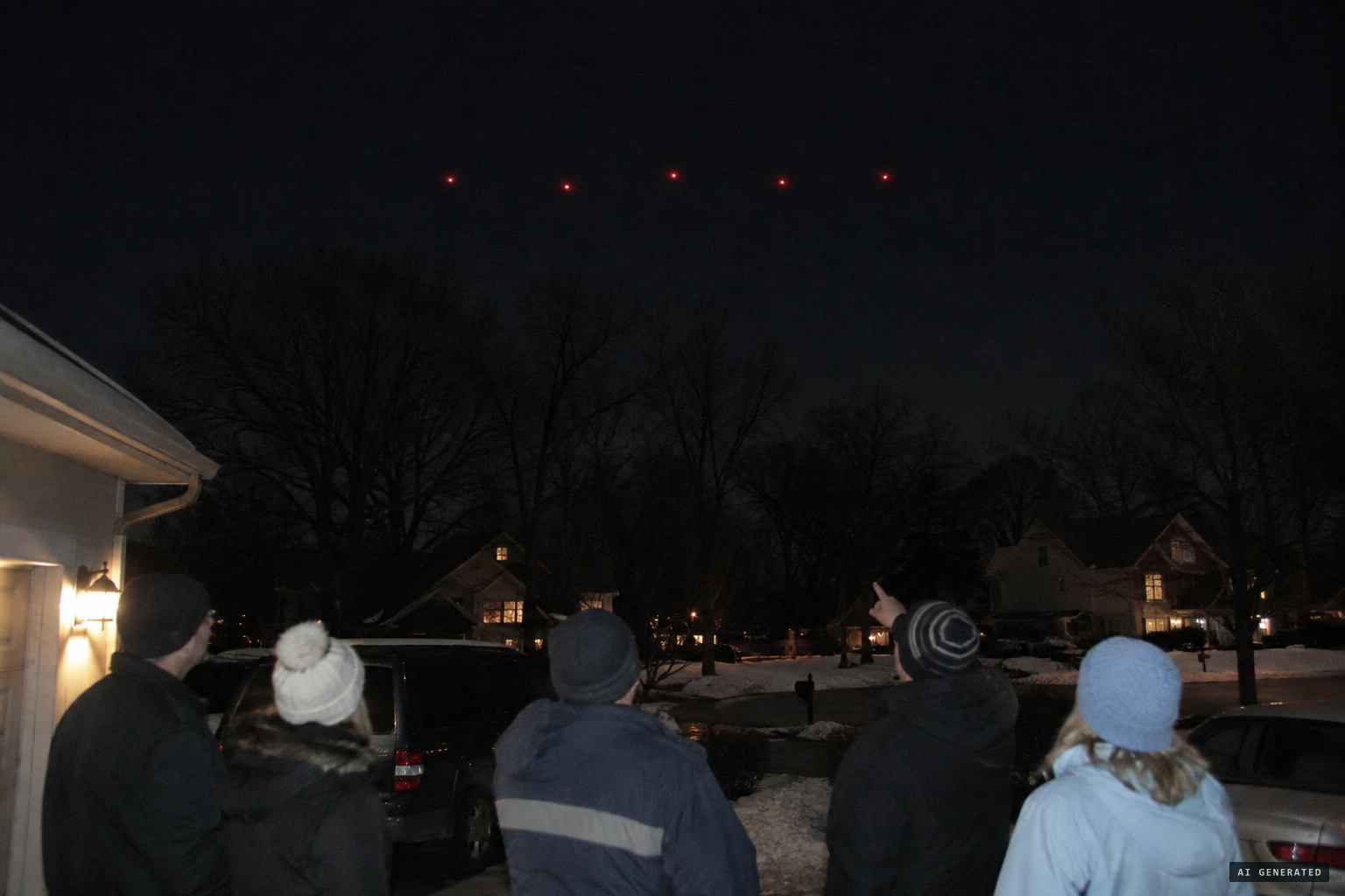 Five red lights appear over Cedar Knolls at about 8:15 pm