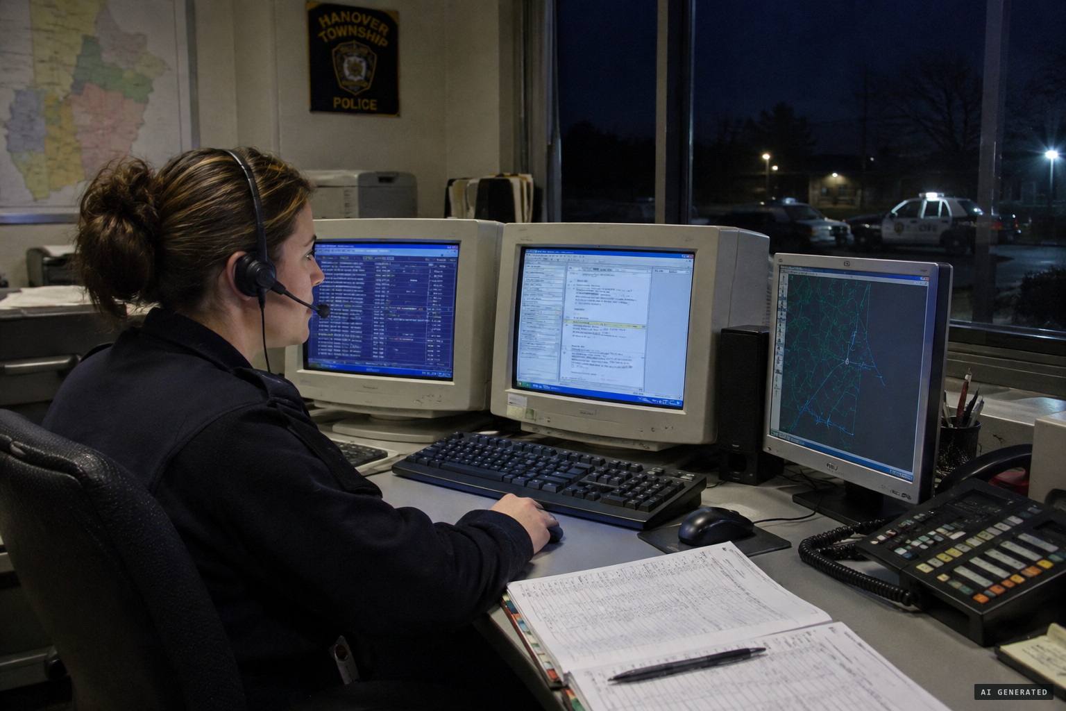 Hanover Township police log the first 911 call at 8:28 pm