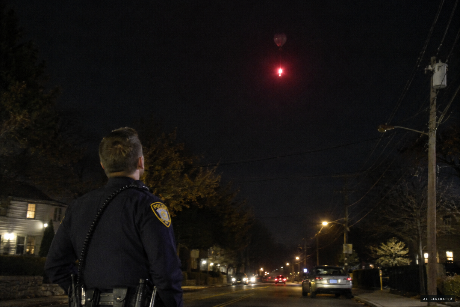 Police suspect red flares attached to balloons from the first night