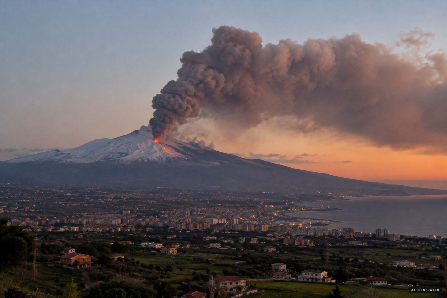 Mount Etna erupting in December 2018 as a new fissure opens on its flank
