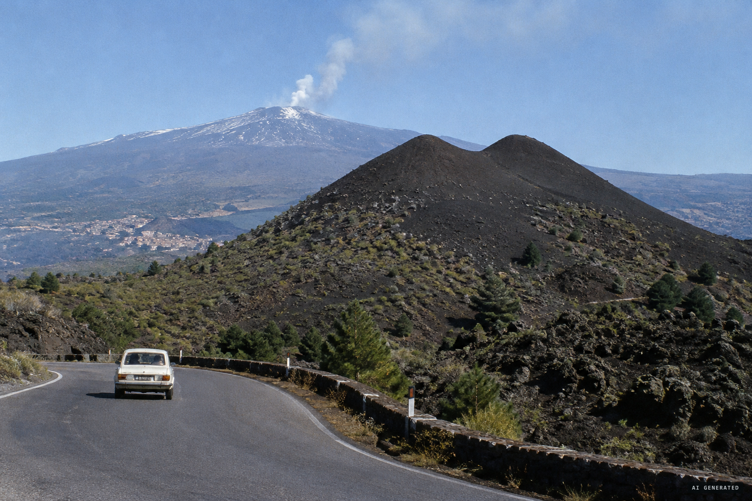 Monte Sona, twin flank cones beside the road from Nicolosi to Rifugio Sapienza.