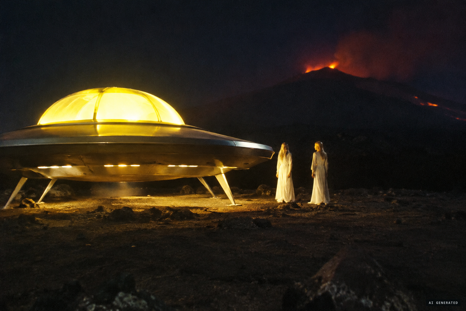 Two tall, golden-haired beings in white robes, 'of Nordic type.'