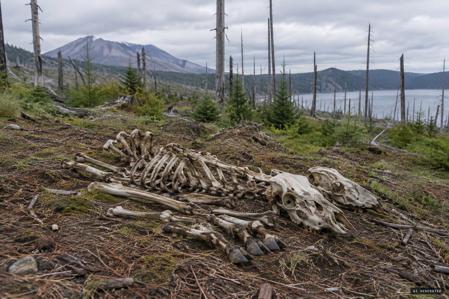 The stacked deer bones near Ryan Lake