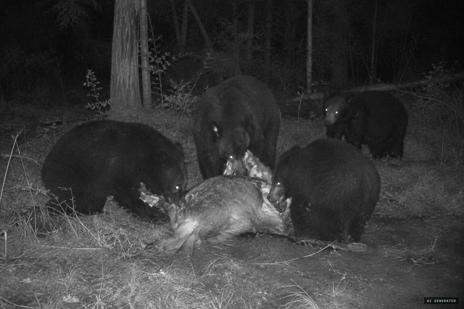 Bears scavenging carcasses on a trail camera