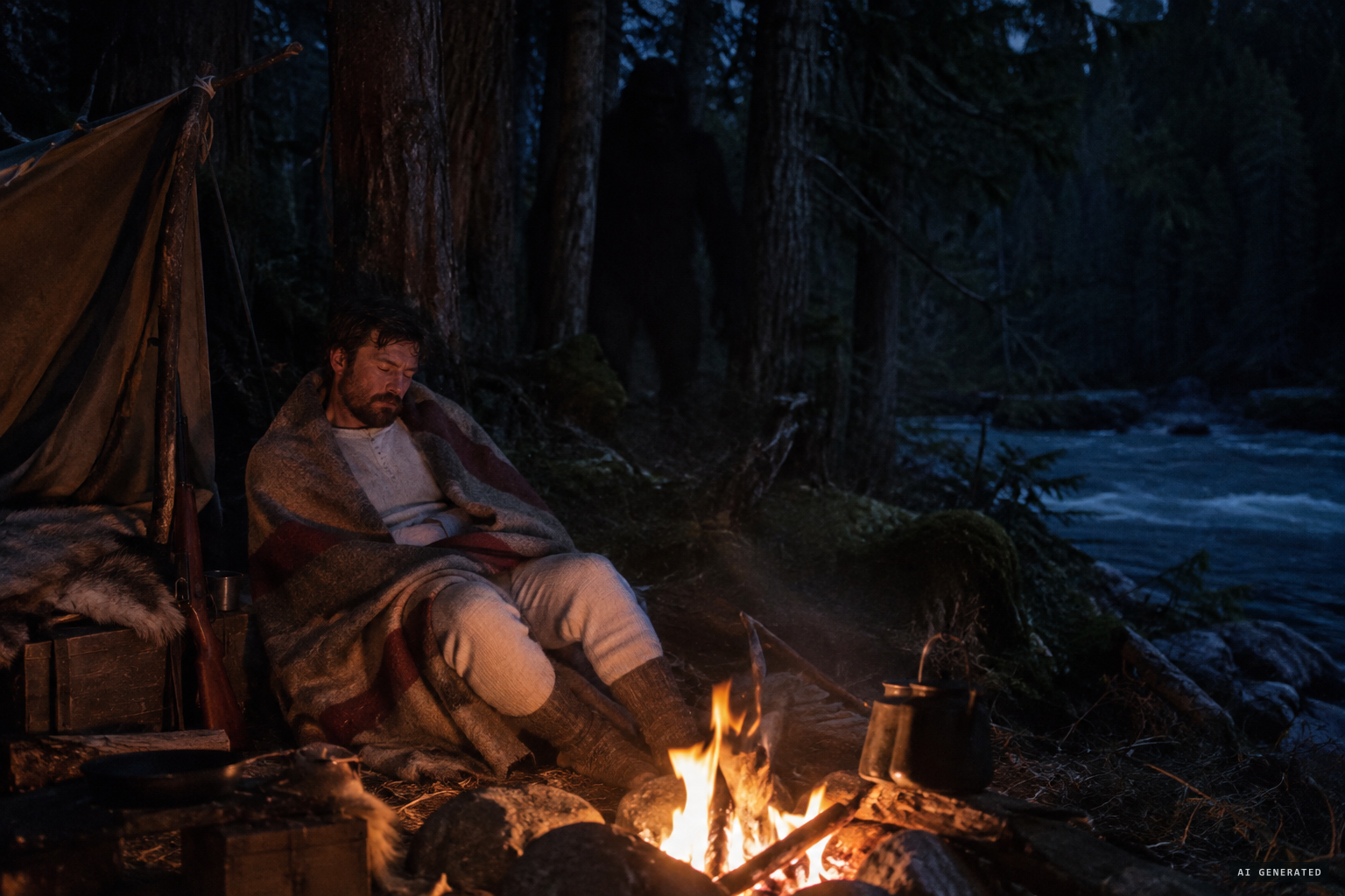 Harry dozes by his fire in his underwear and blanket