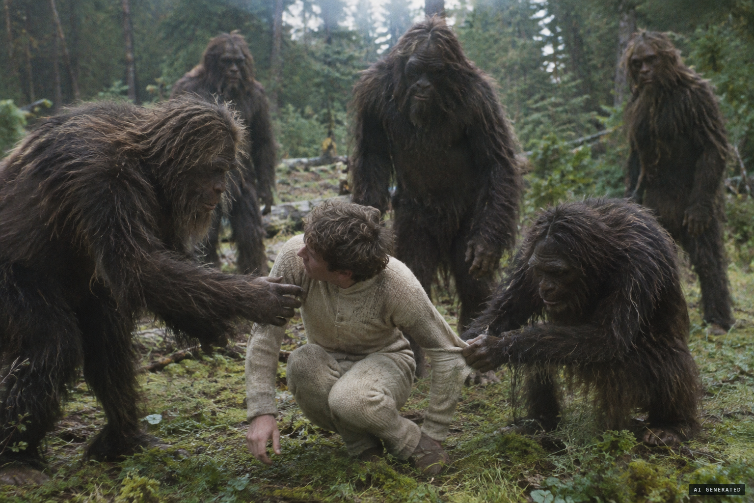 The creatures stare, touch him and pull at his underwear