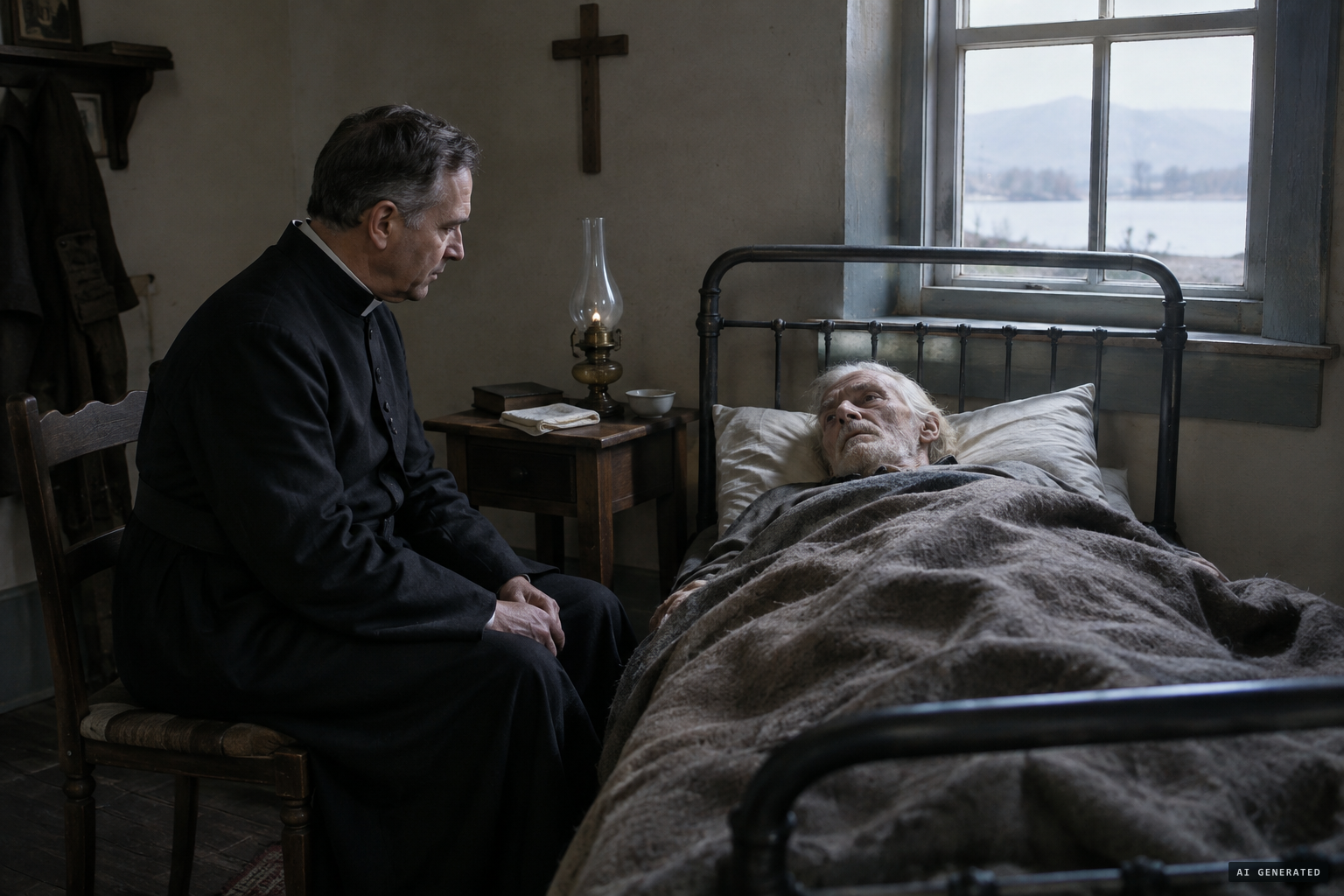 The priest nurses him for three weeks as his hair turns white