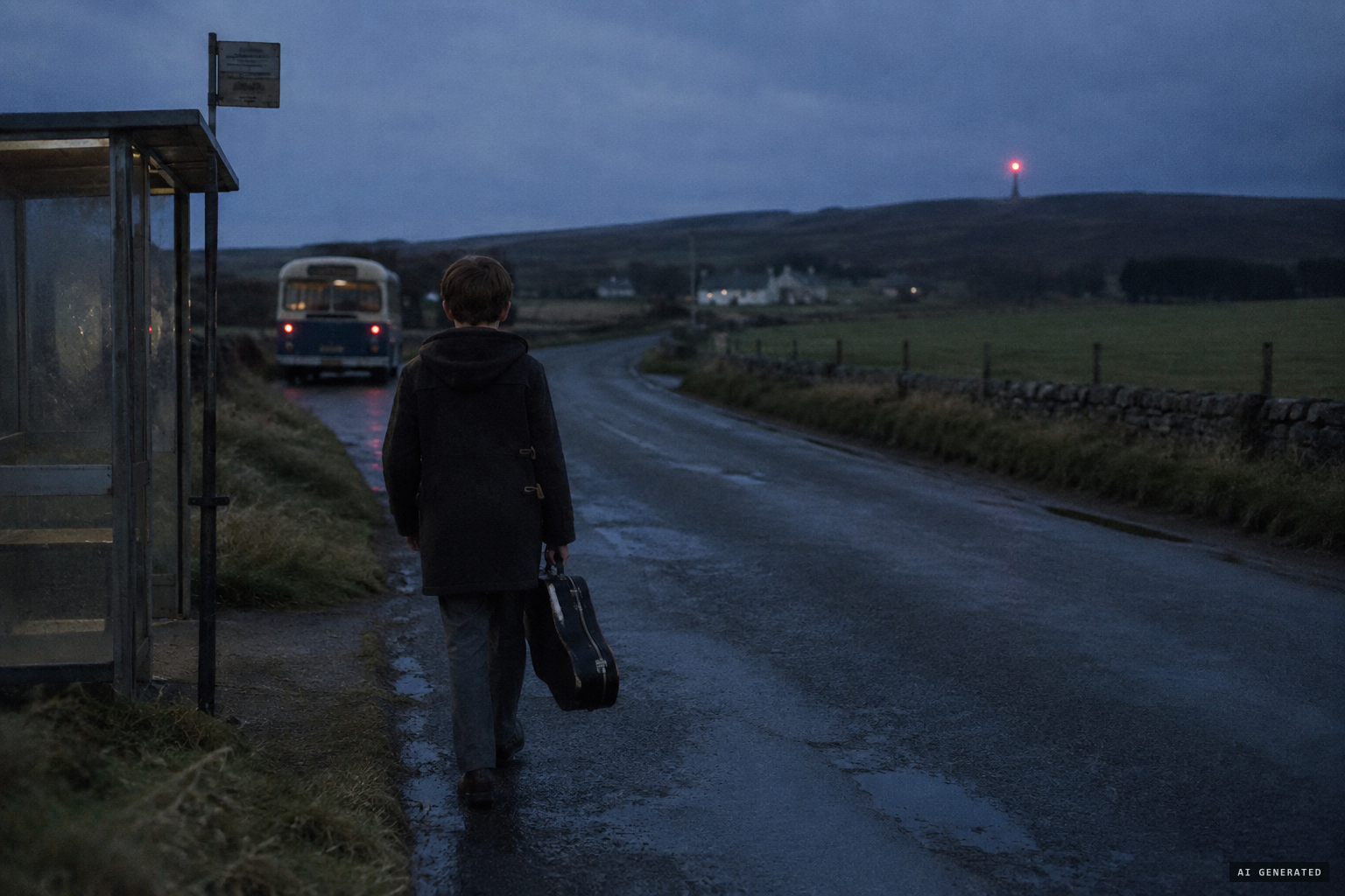 Walking home from his violin lesson, he notices a red, pulsating light