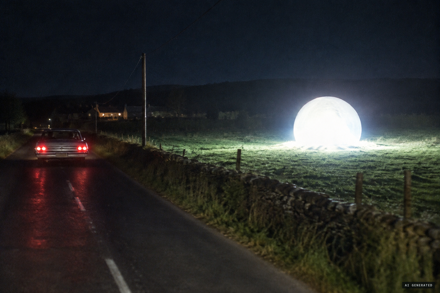 The dazzling object comes down to ground level as the Shelleys leave