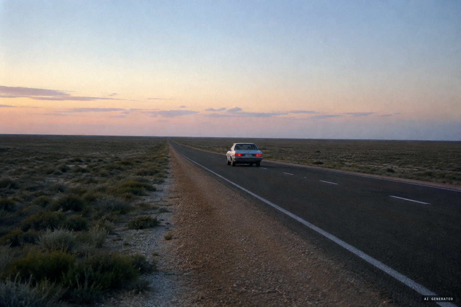 The Eyre Highway crossing the empty Nullarbor Plain