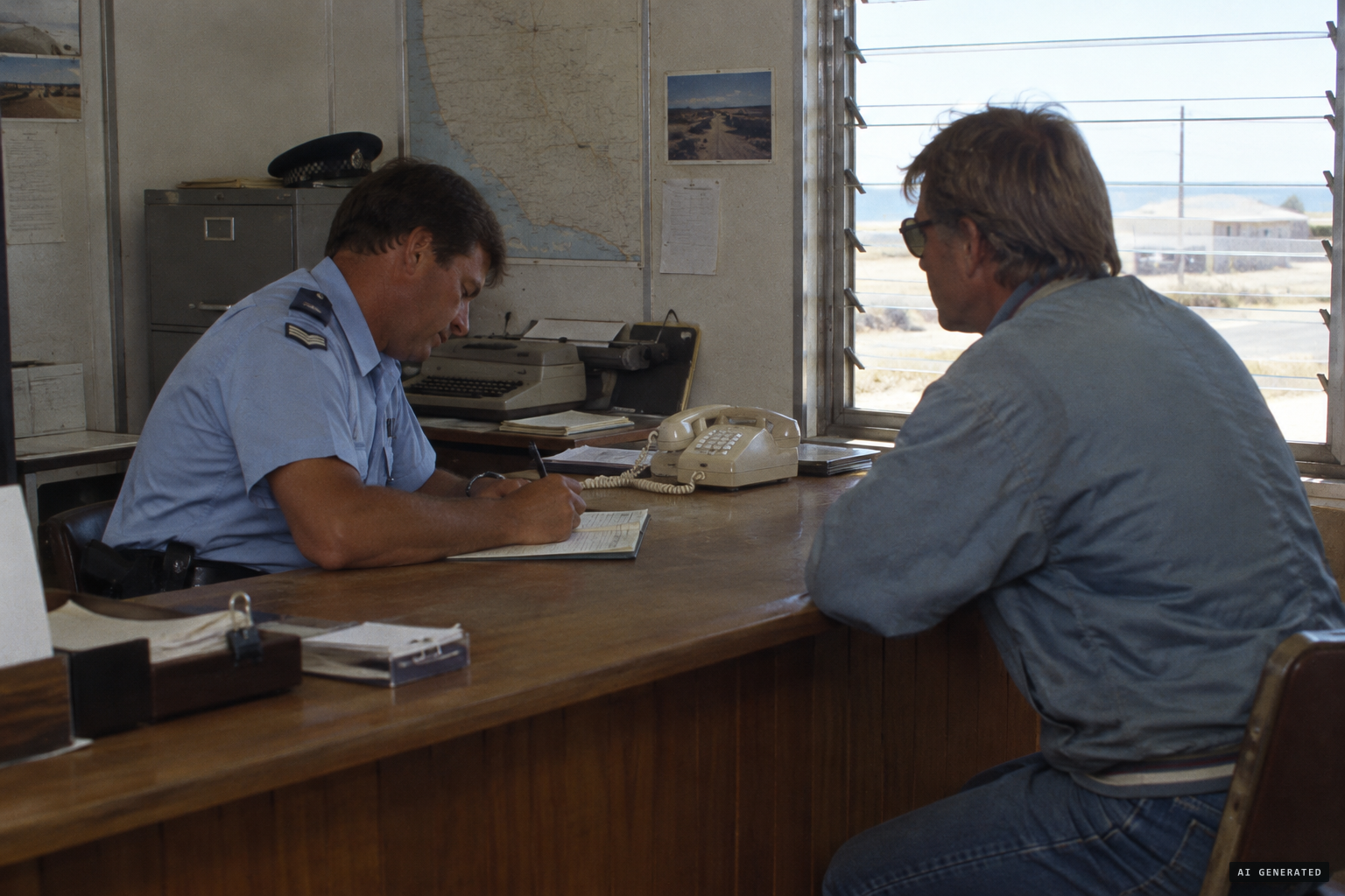 At Eucla, Sgt George Johansen takes the driver's report