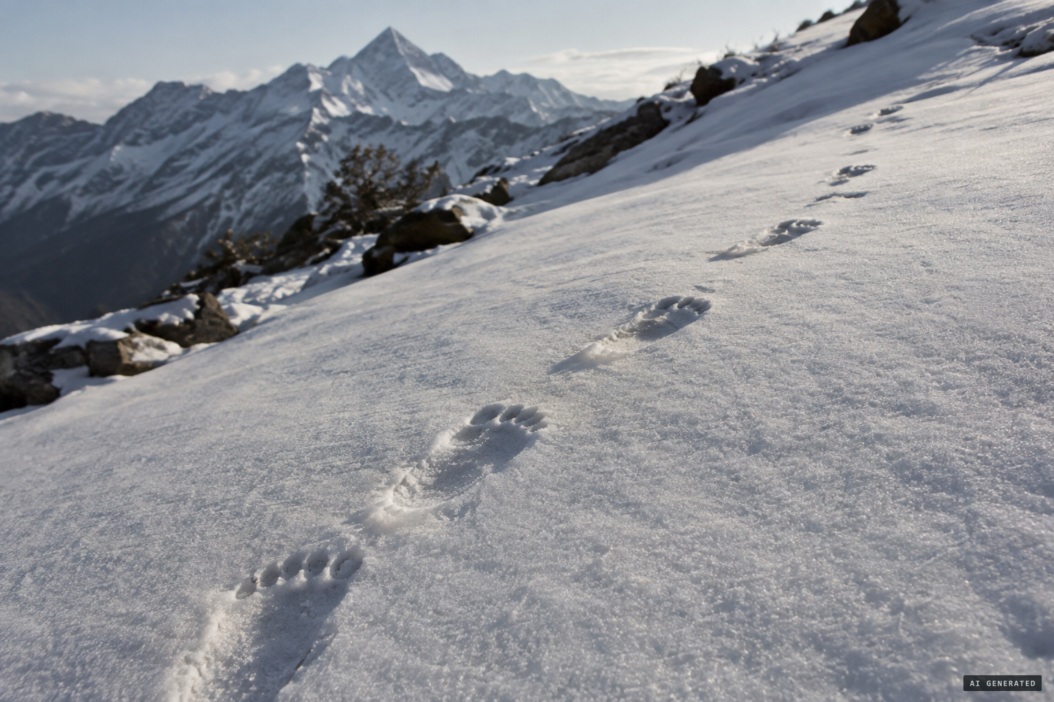 Fifteen man-like footprints, six to seven inches long, with five distinct toes
