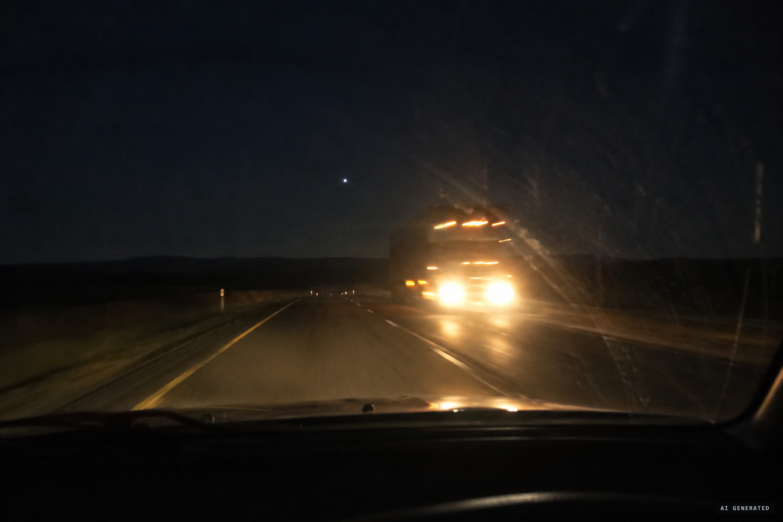 Oncoming truck lights, a low planet or a tired driver: ideas, never tested.