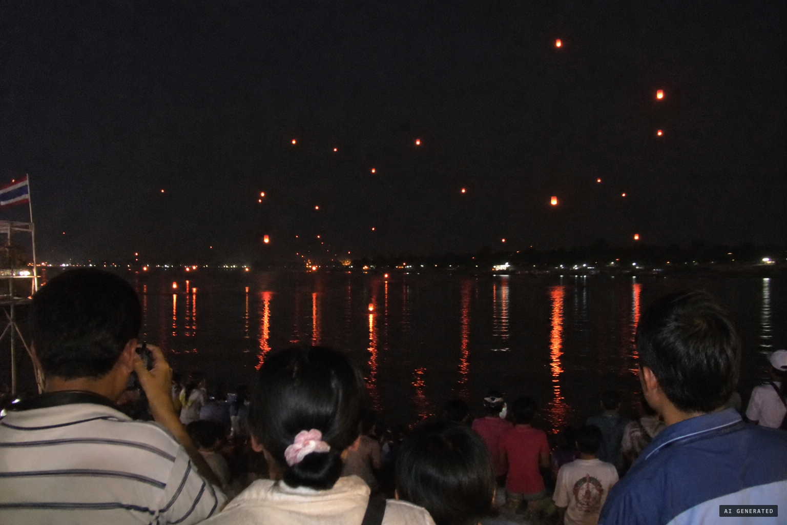 Little red fireballs rise silently out of the river