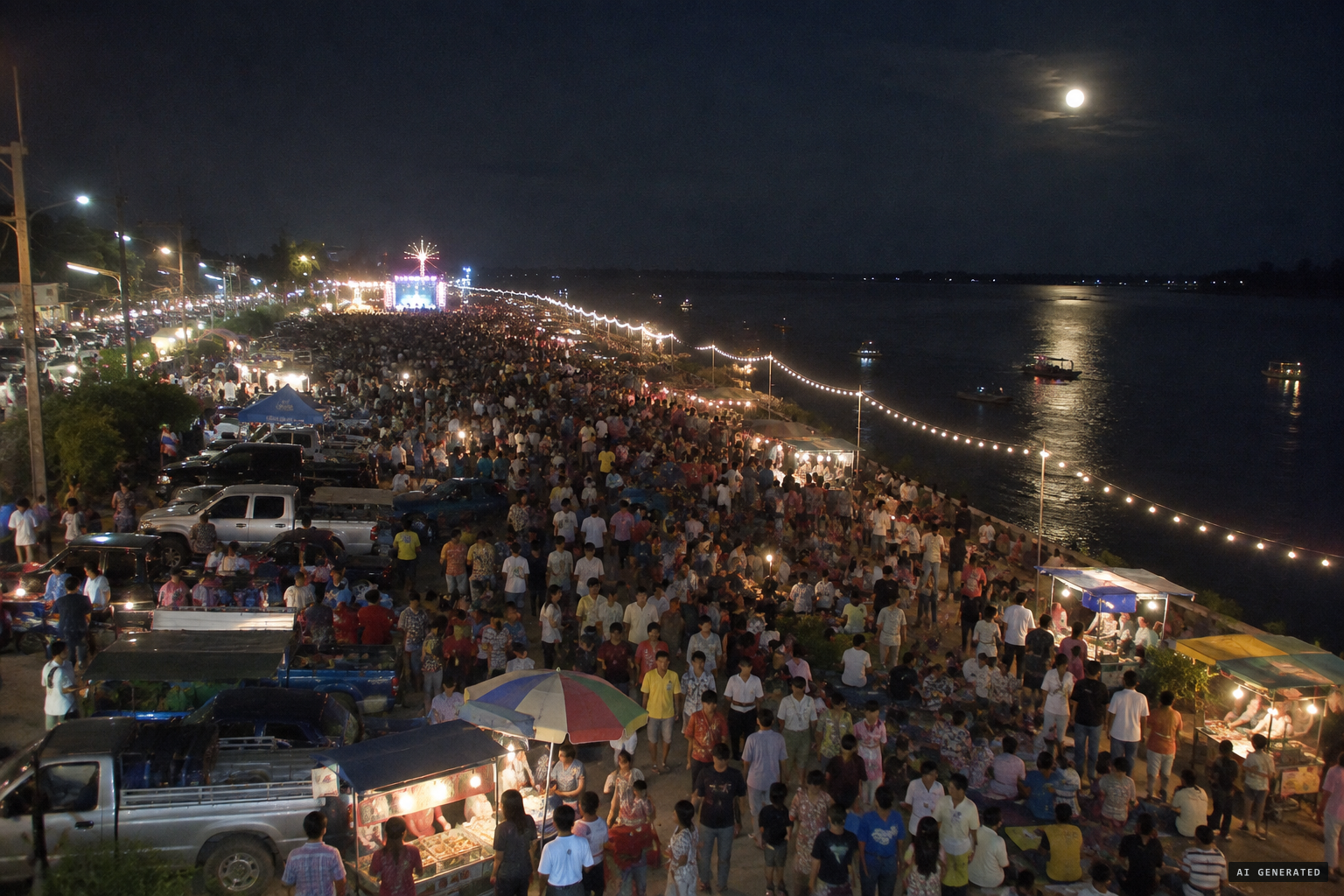 At least 200,000 people crowd the riverbank in 2002