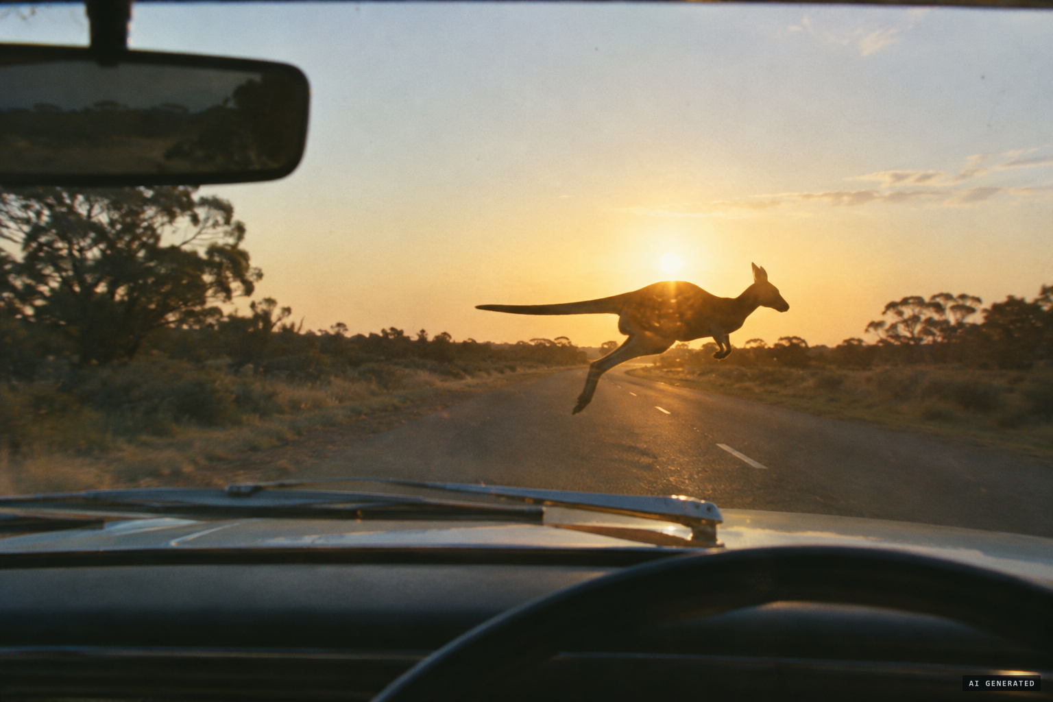 A large creature leaps across the road ahead of Freda and Joe Carmody