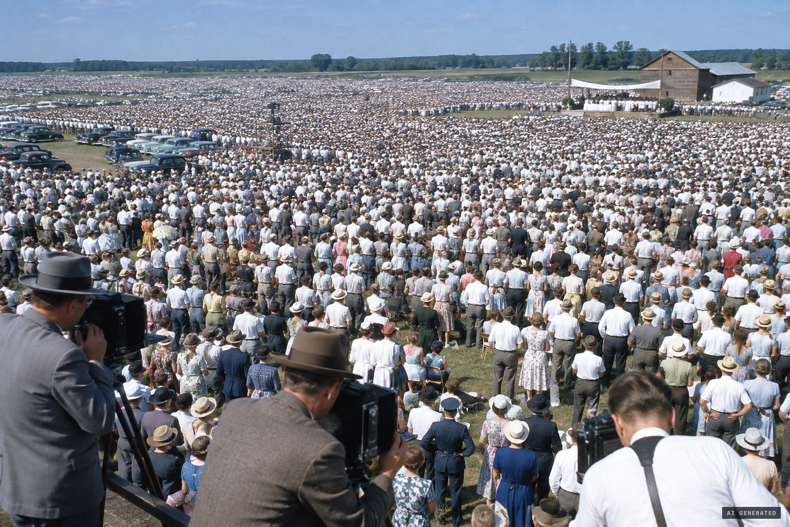 An estimated 100,000 people fill the farm on August 15