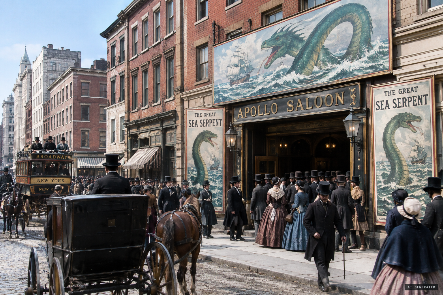 July 1845: Koch's monster goes on show at the Apollo Saloon, 410 Broadway, for 25 cents.