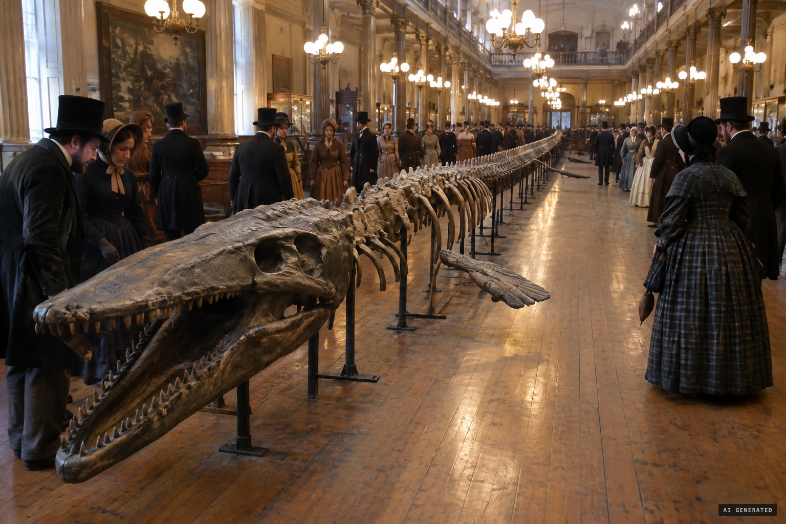 What the crowds saw: a serpent-like skull and a vertebral column 114 feet long.