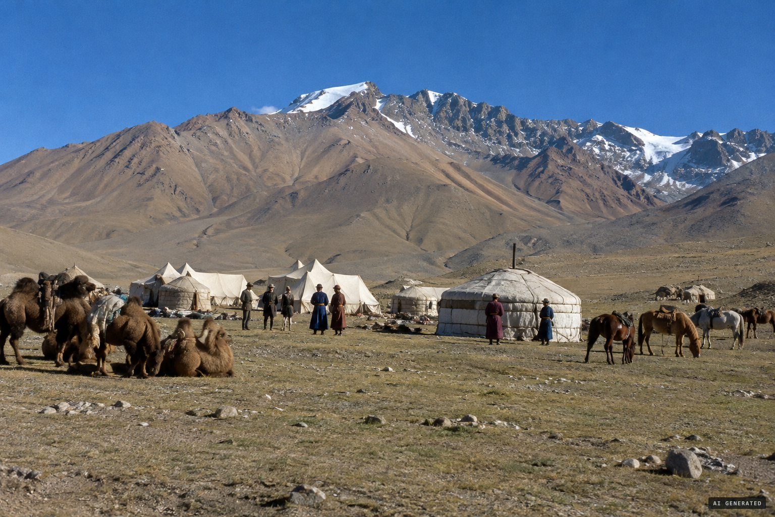 The Roerich expedition camped at Sharagolji below the Humboldt ridge.