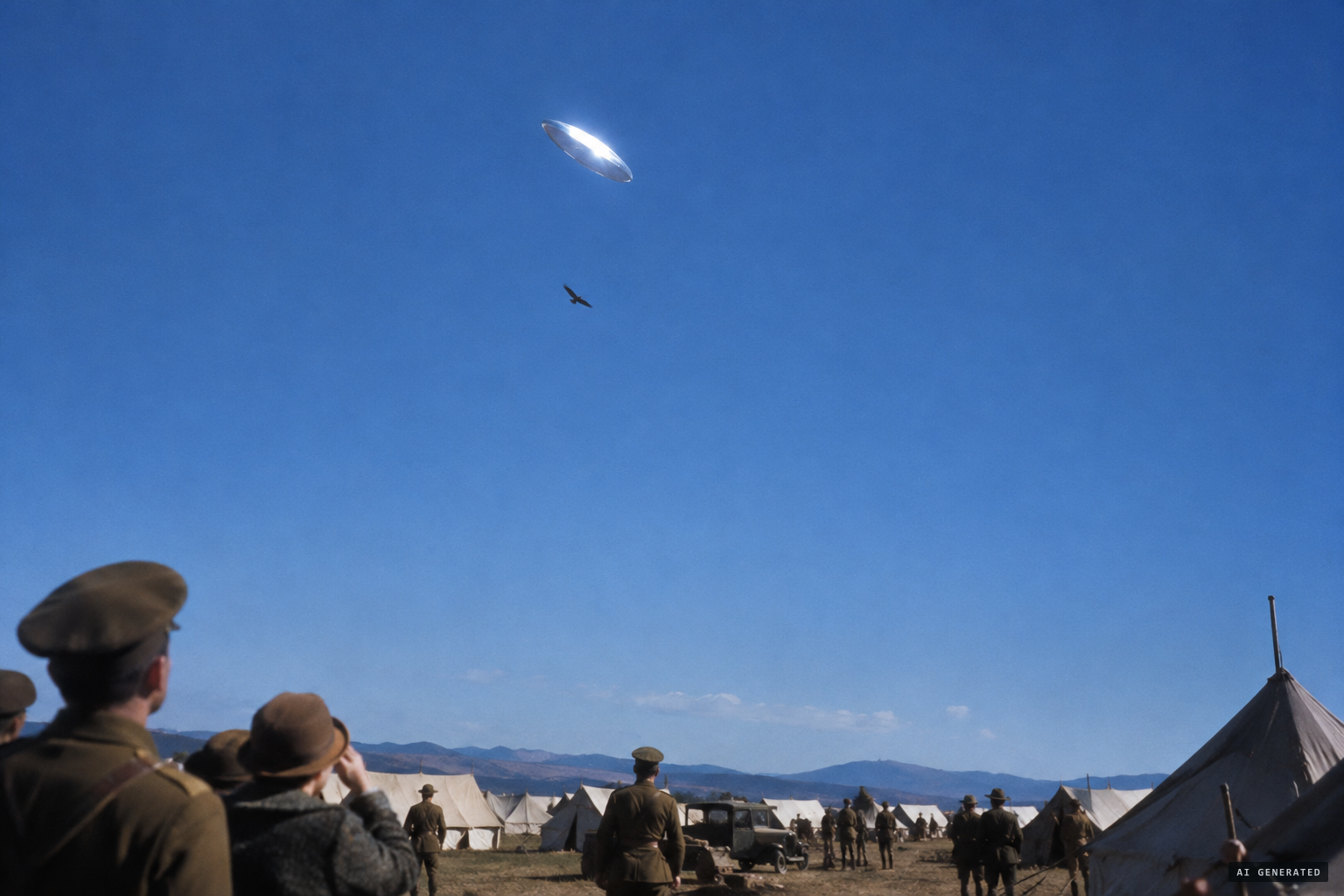 A huge shiny oval moving at great speed across the camp.