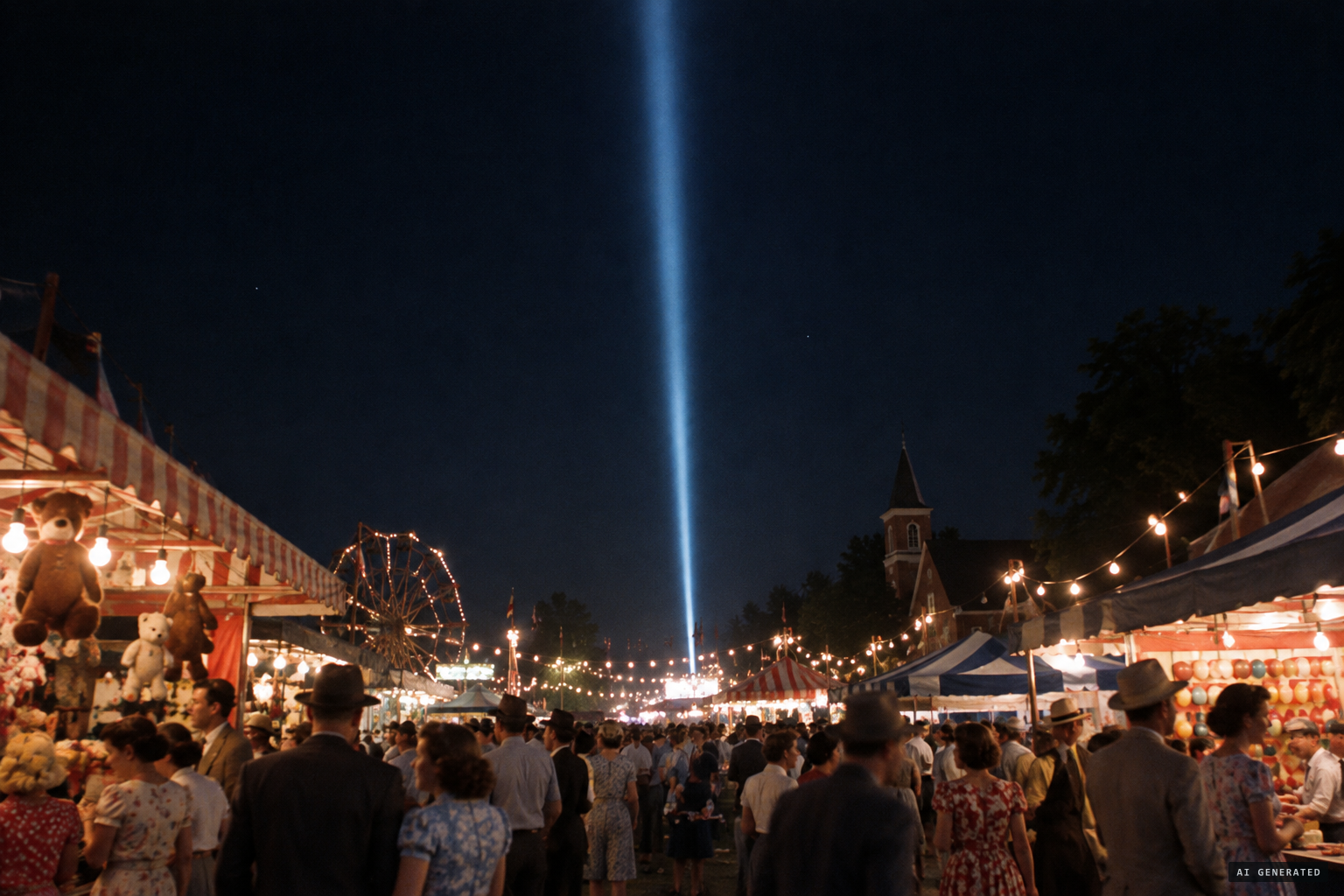 The first night of the parish Jitney Carnival, beam near vertical