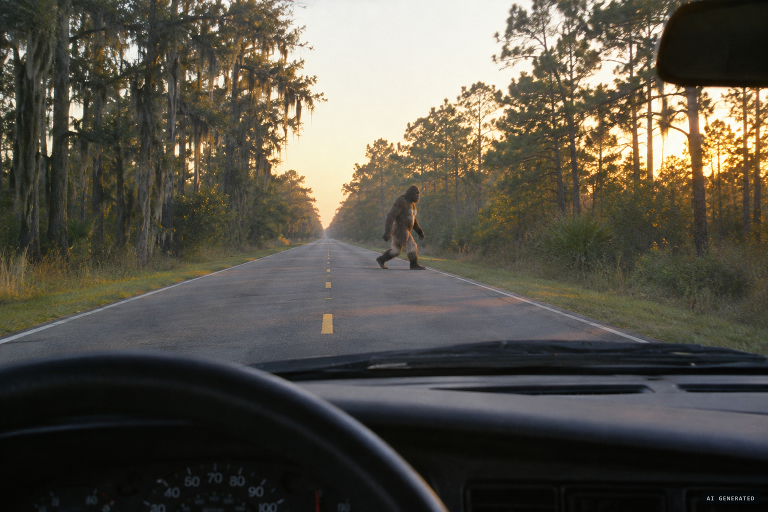 Jan Brock sees an upright hairy creature crossing Burns Road