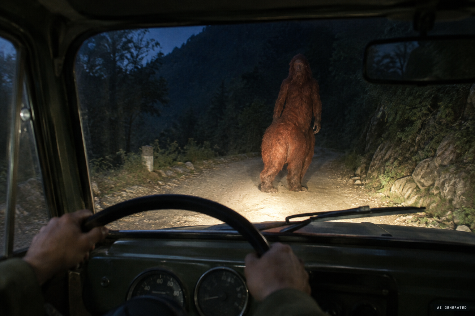 The driver's "wild goat": a tall, red-haired figure walking upright