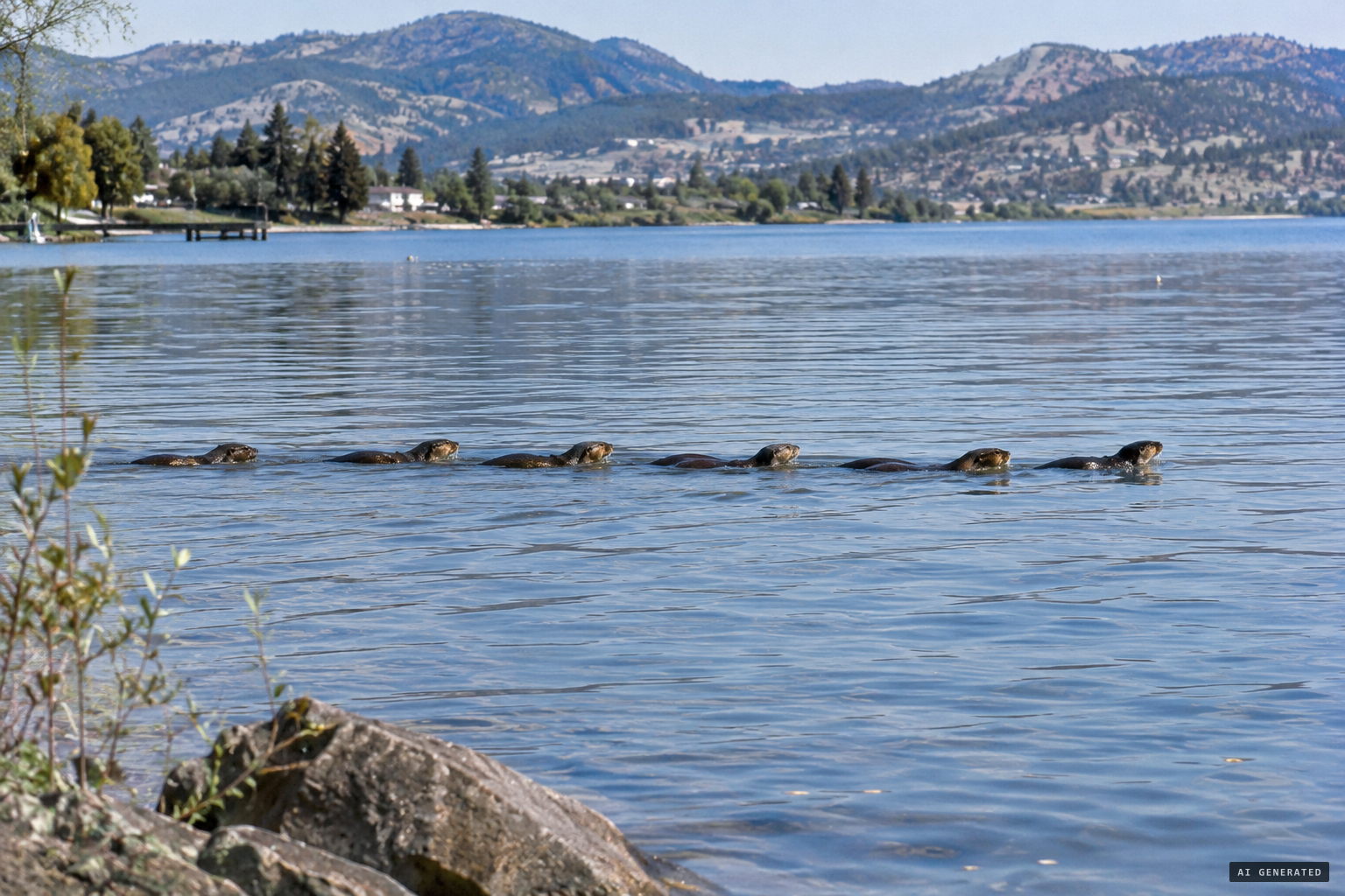 Otters in a line can look like a row of humps