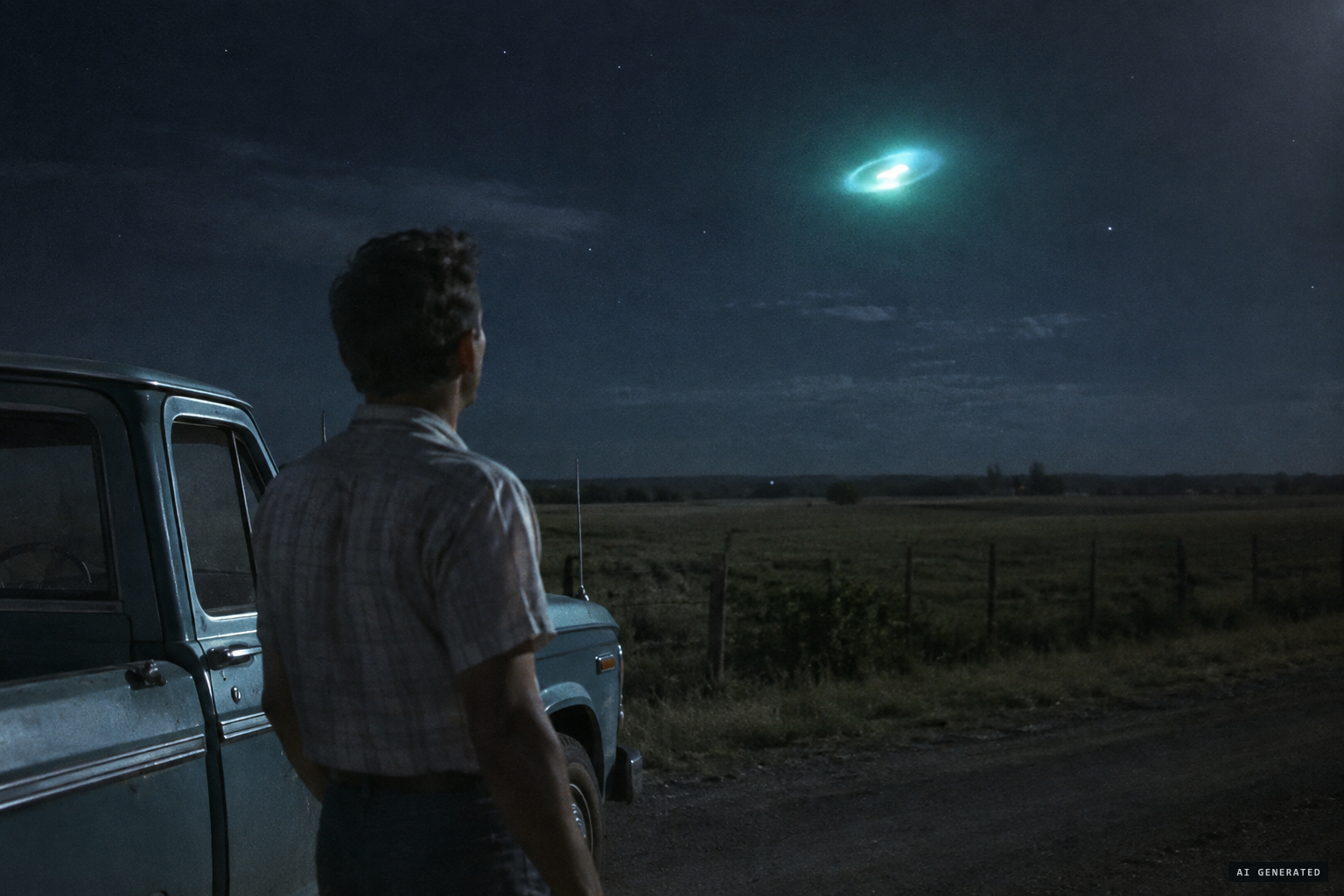 Near Wynnewood, Lewis Sikes watches a blue-green object with a rotating centre