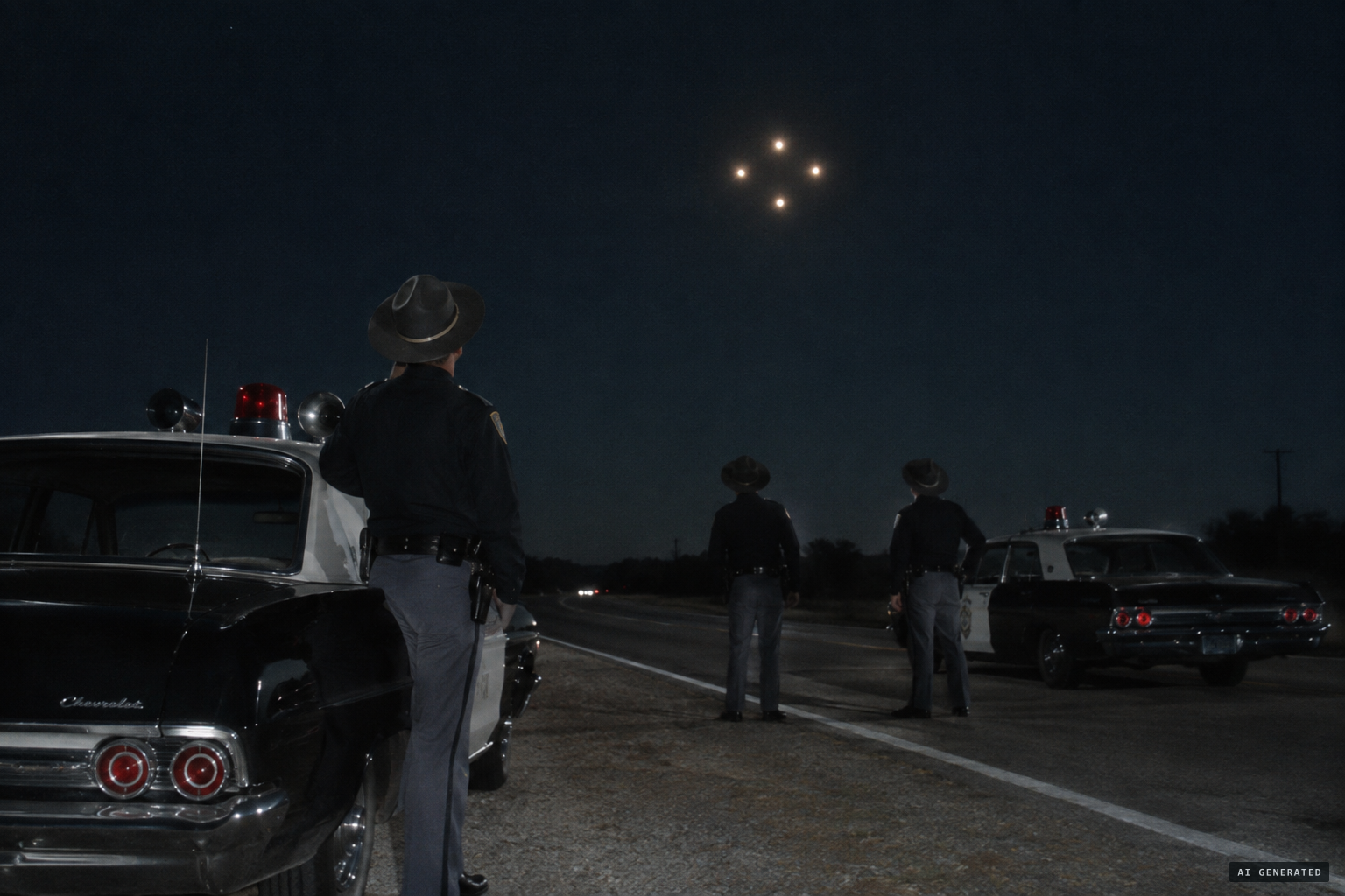 Patrolmen at Shawnee watch four objects in a diamond formation