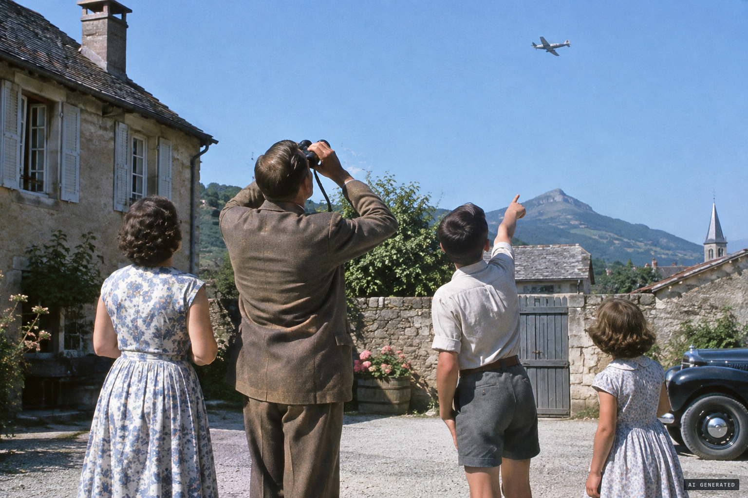 Jean Prigent alerts his father, who watches with the family through binoculars