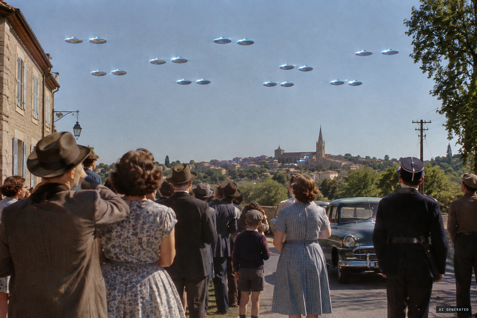 Neighbours and about 100 residents watch 16 spinning discs whirl in pairs
