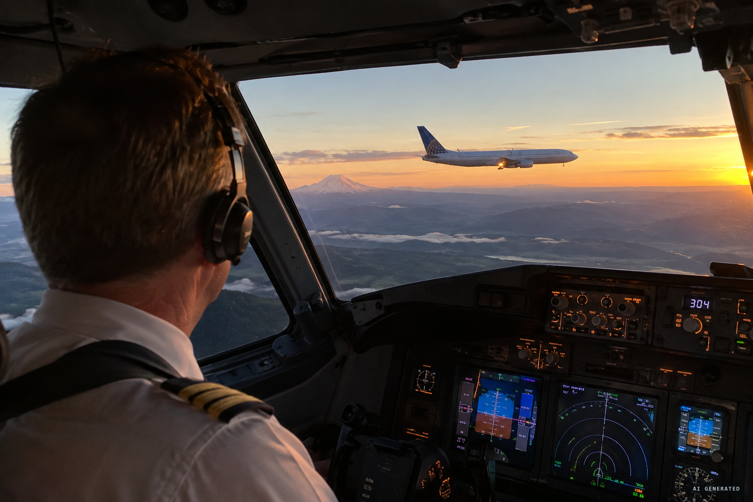 The Southwest 4712 crew keeps pace with a big white airplane