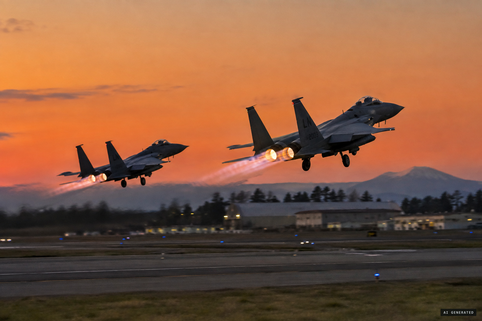 F-15Cs of the 142nd Fighter Wing scramble from Portland as Rock flight