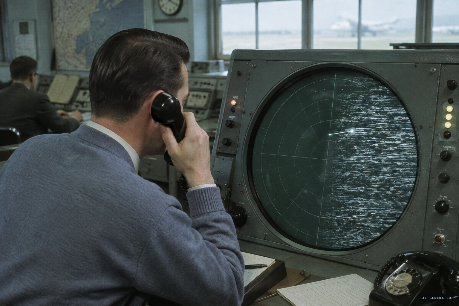The echo races about, and the radar jams as Orly phones Le Bourget