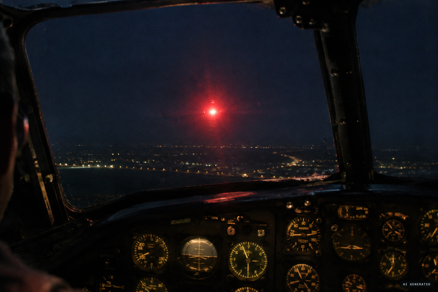 Pilot Desavoye sees a flashing red light rushing at his DC-3