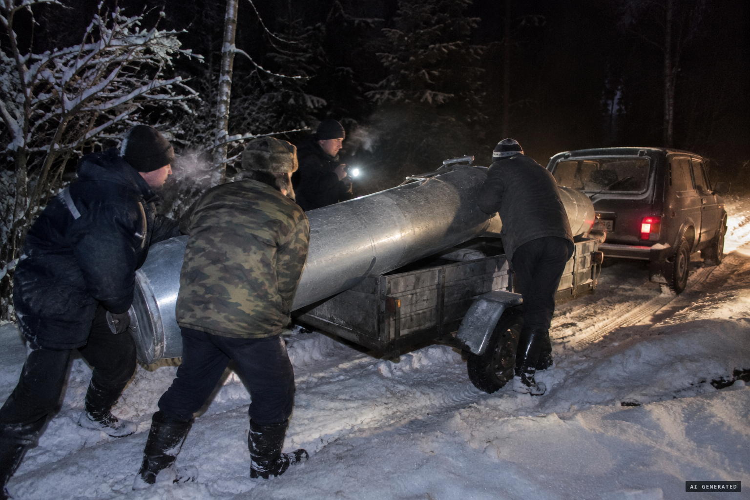At night the villagers attach the object to a trailer