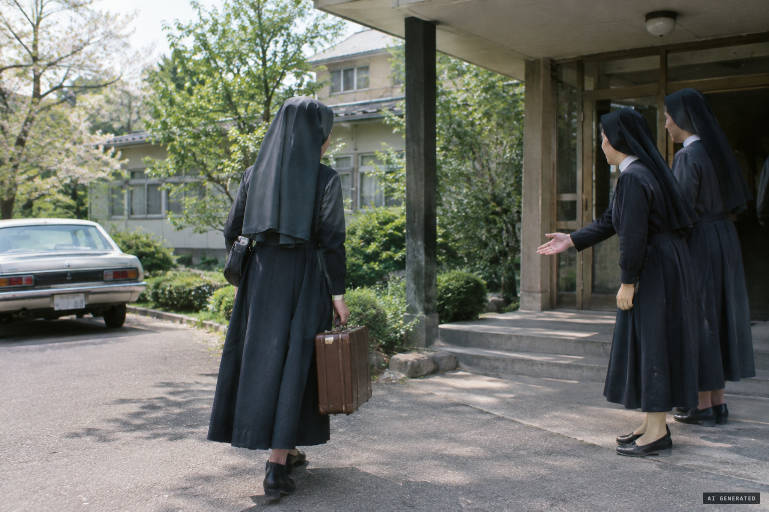Agnes Katsuko Sasagawa arrives at the convent, 12 May 1973