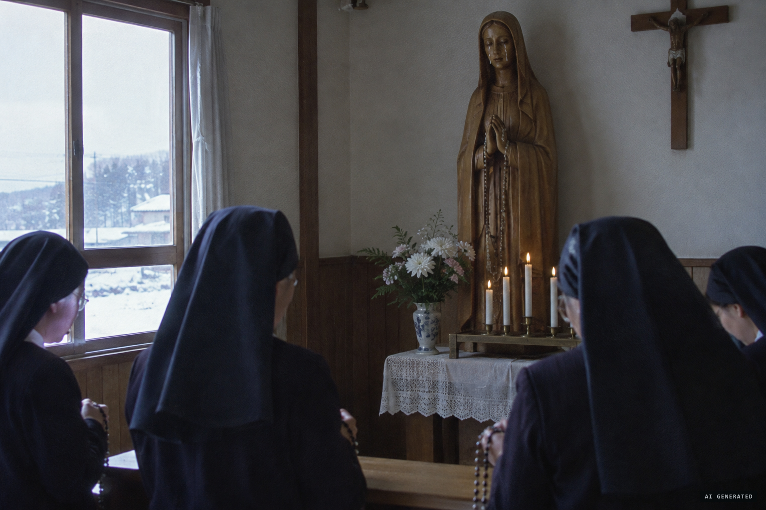 The statue weeps, 4 January 1975, as the sisters pray the rosary