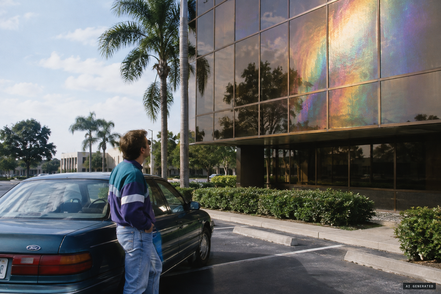 A Seminole Finance customer notices the stain on the glass, December 17, 1996