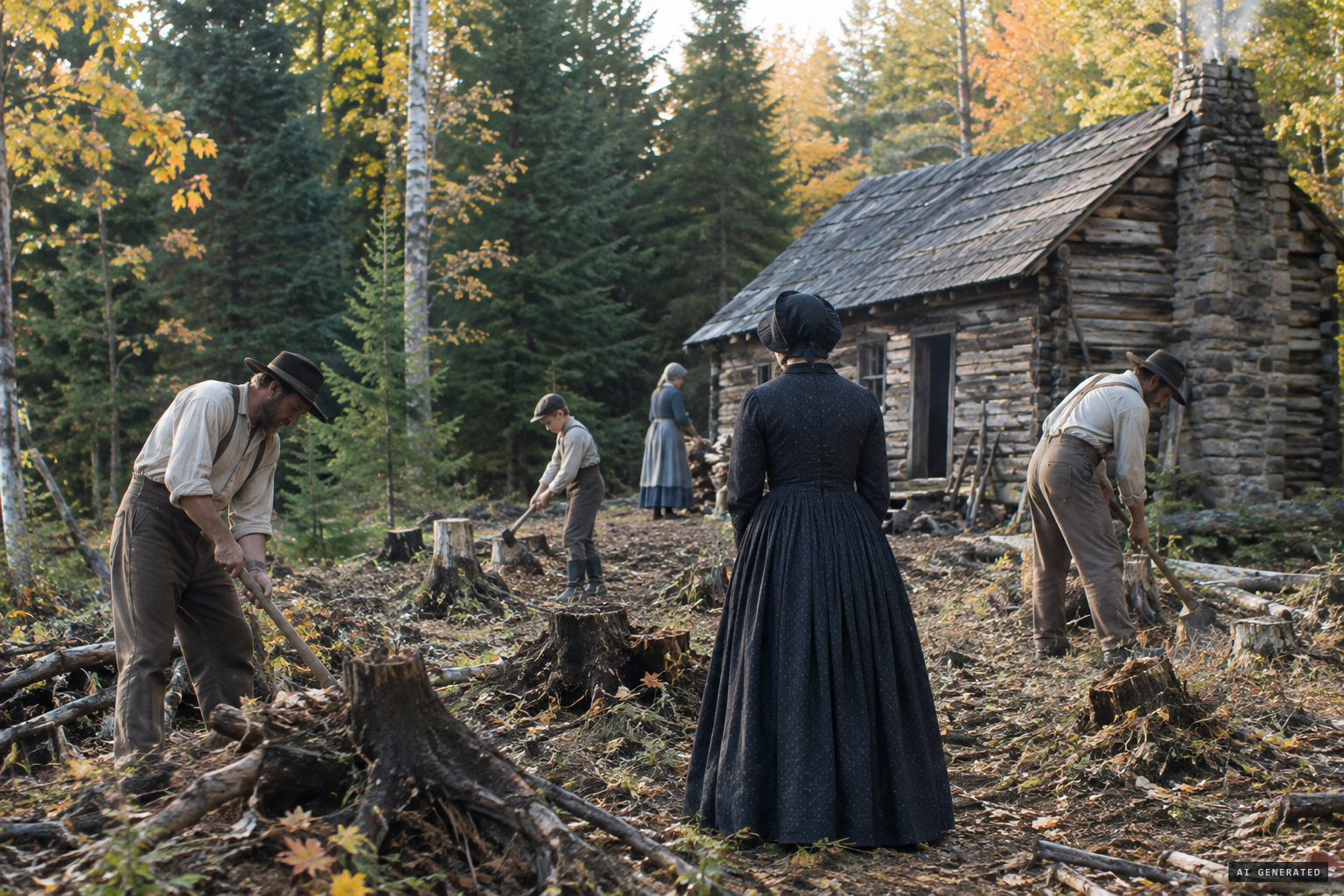 Belgian settlers clearing a frontier farm where Brown, Door and Kewaunee counties meet